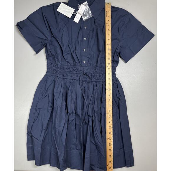 J Crew Elena Mini Shirt Dress in Cotton Poplin Size 4 Navy Blue Smocked Waist - Picture 7 of 10